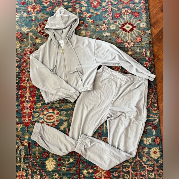 Women's Gray Cropped Zip-Up Hoodie and Jogger Set - Picture 2 of 12